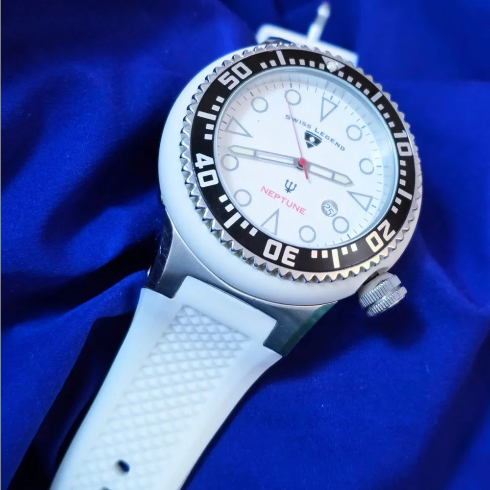 Stylish Swiss Legend Neptune All White Divers Mens Watch